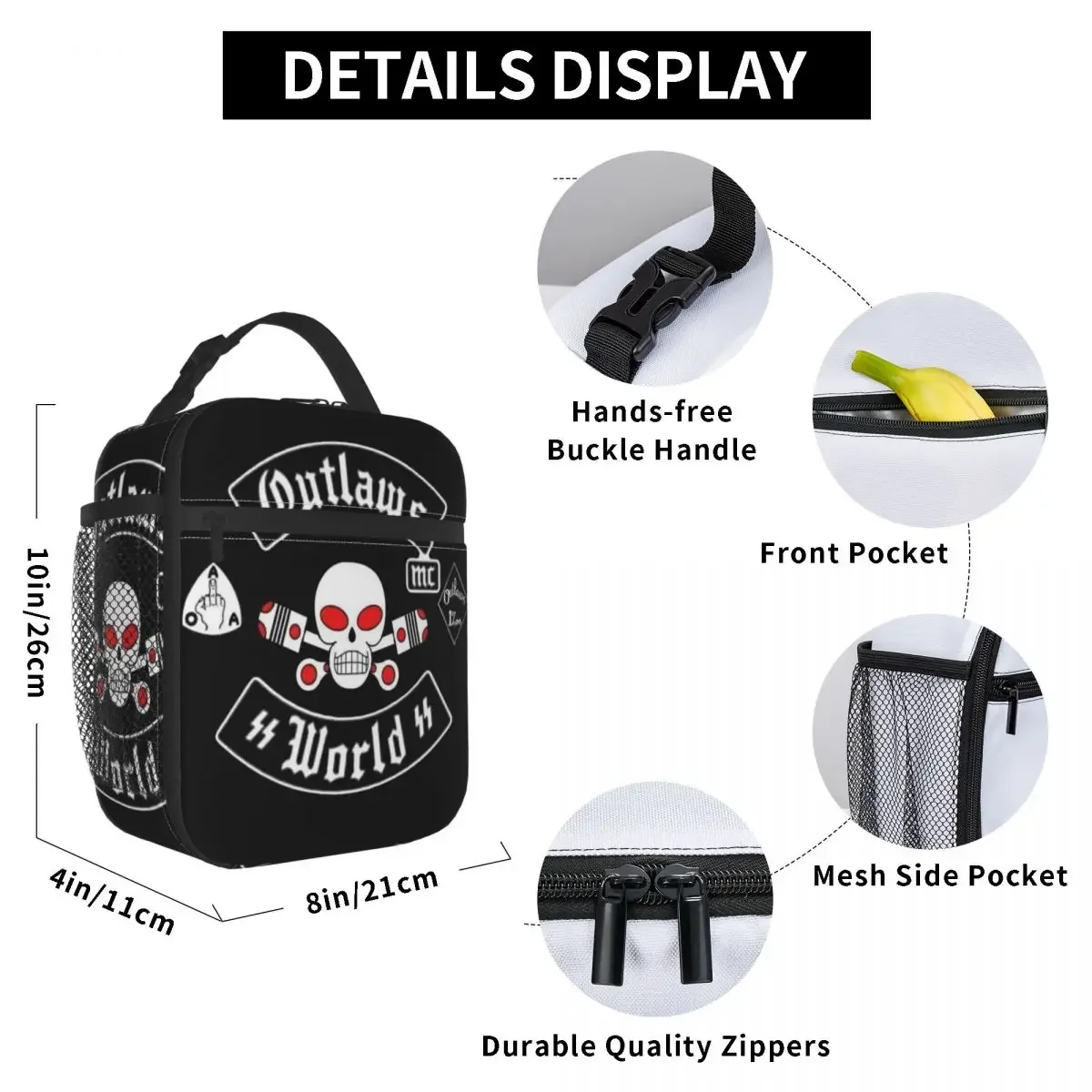 Outlaws Mc Support Insulated Lunch Bag for Kids School Cooler Thermal Food Box Tote Leakproof Lunch Boxes Container