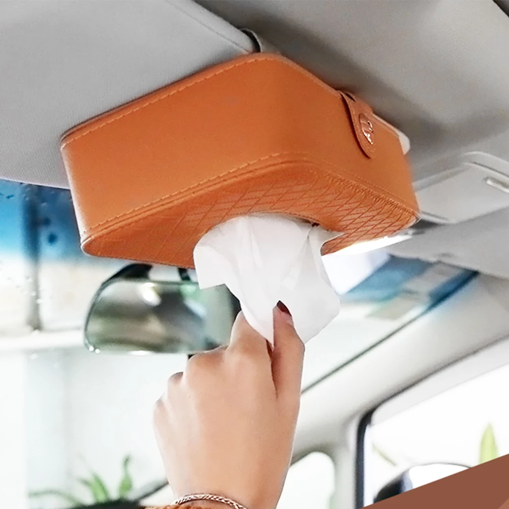 

Premium Car Tissue Box Multi-Function Seat Back Napkin Holder Brown Easy Replace Round Edge Paper Container For Home