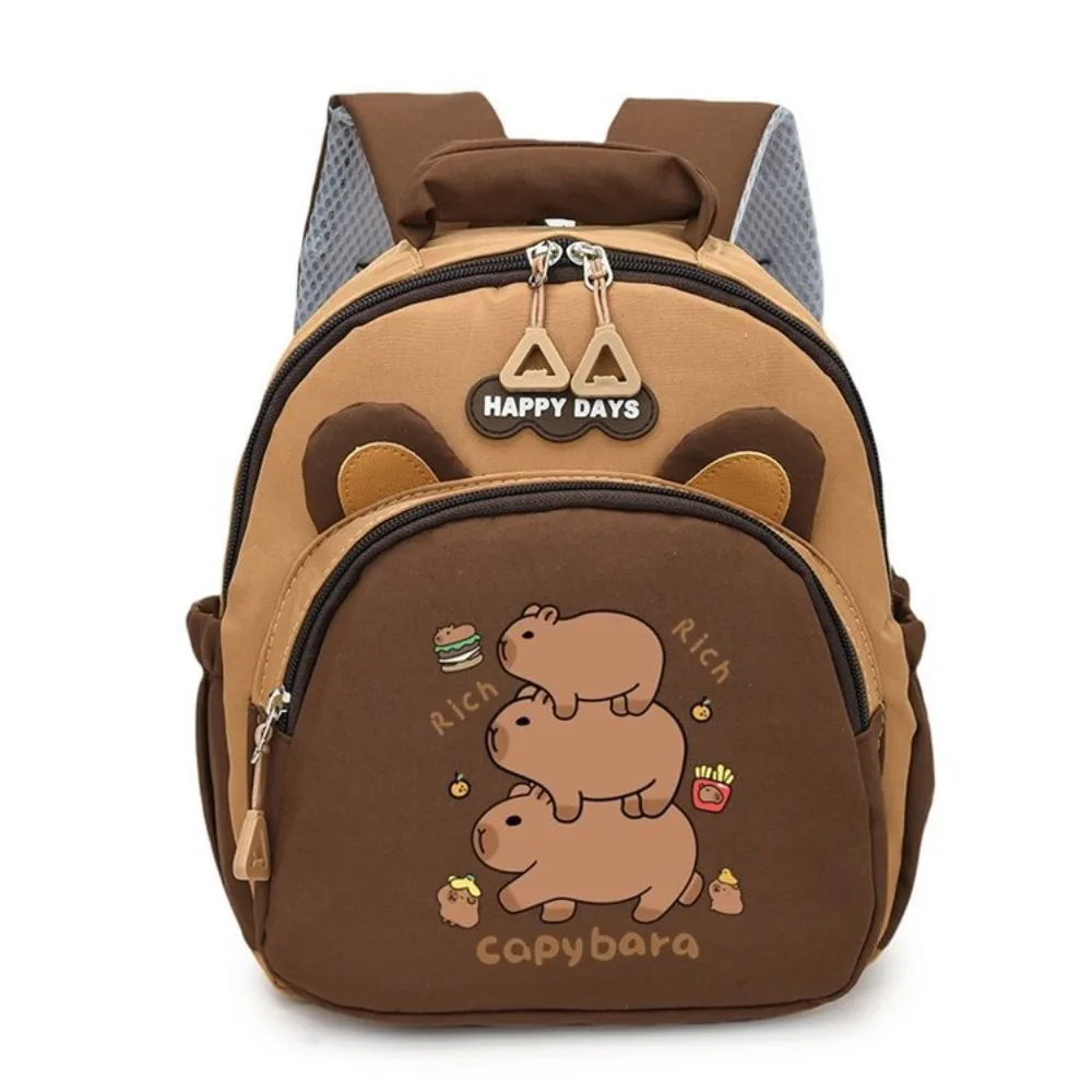 Kawaii Cartoon Capybara Backpack Large Capacity Nylon Capybara School Bag Lightweight Multi-layer Kindergarten Backpack