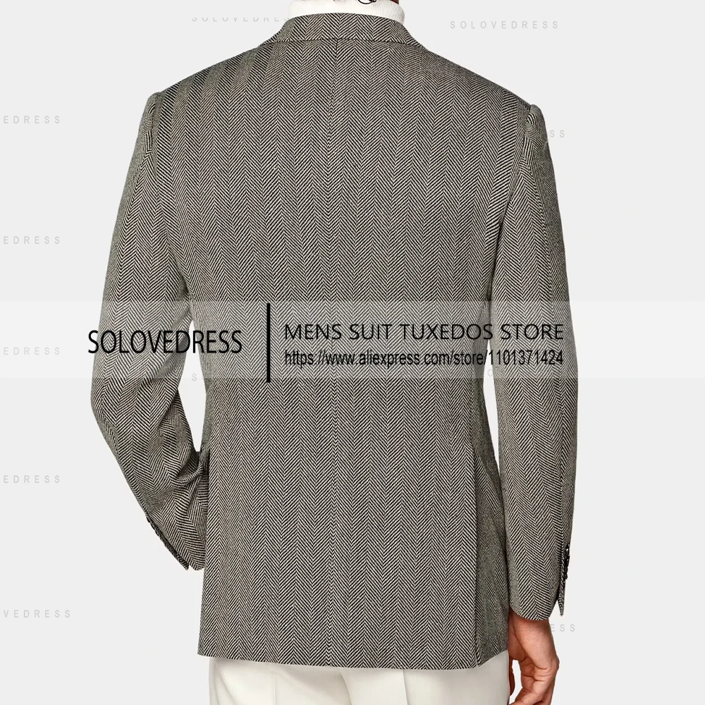 Peak Lapel One Pieces Suits Herringbone Slim Fit Double Breasted Men's Suits Wedding Suits  （Just One Jacket）