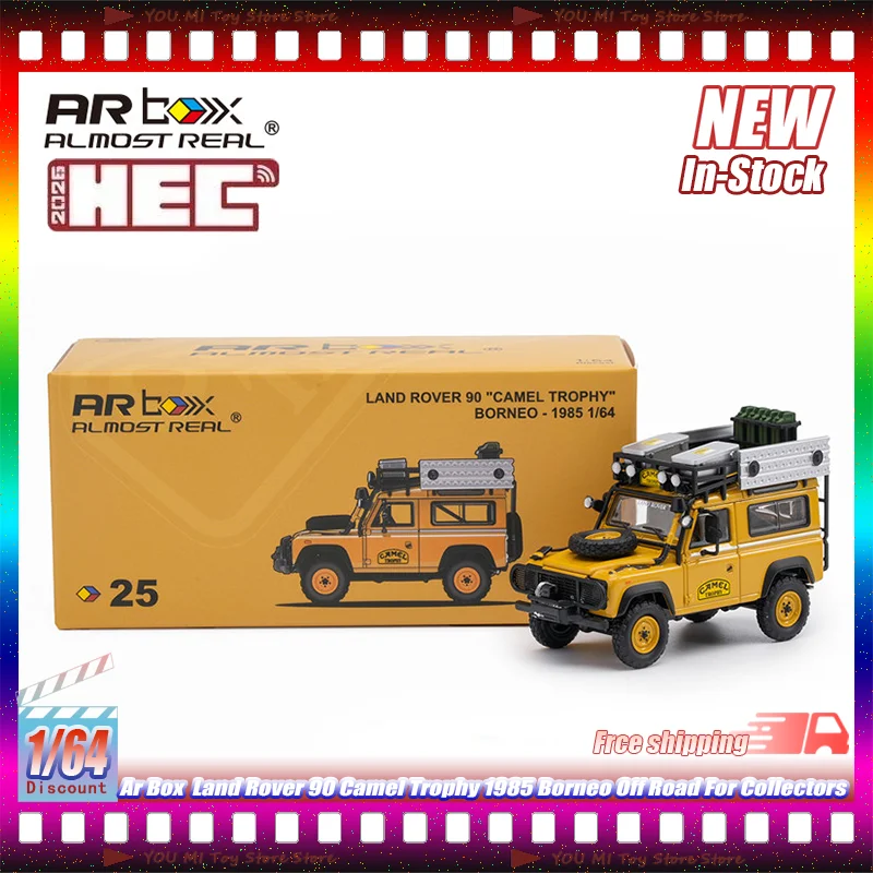 Modelo de Auto a Escala 1:64 de Almost Real Ar Box, Land Rover 90 Camel Trophy 1985 Borneo Off Road, de Aleación Fundida a Presión, para Coleccionistas y Niños