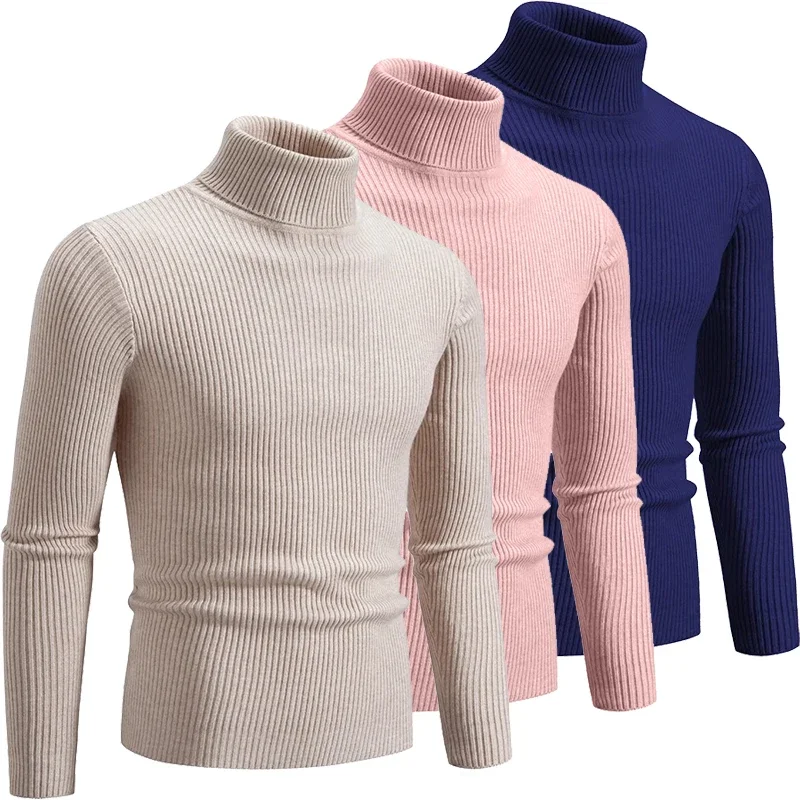 2025 Autumn Mens Turtleneck Knittde Sweaters Winter Warm Striped Outdoor Breathable Solid Pullover Long Sleeve Pullover 5XL-M