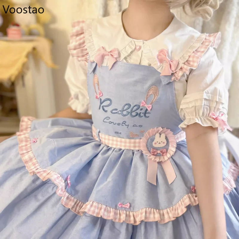 Orecchie da coniglio giapponesi colletto Peter Pan camicetta da donna Lolita Harajuku Casual manica a sbuffo fiocco Ruffles JK camicie ragazze