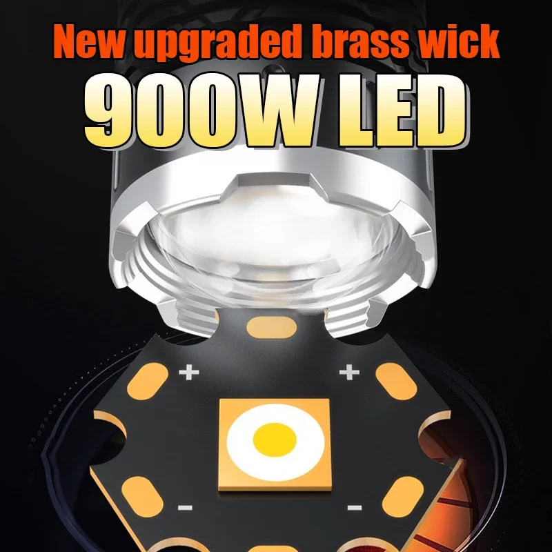 900W Super Bright LED Flashlight Rechargeable 4000M Tactical Torch High Power Camping Lantern For Outdoor Hiking Fishing 2025