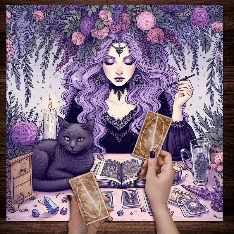 VIKAMA Witch Black Cat Flower Tarot Altar Buvika Witchcraft Spirituality Tarot Reading Ceremony Desktop Divination Pad