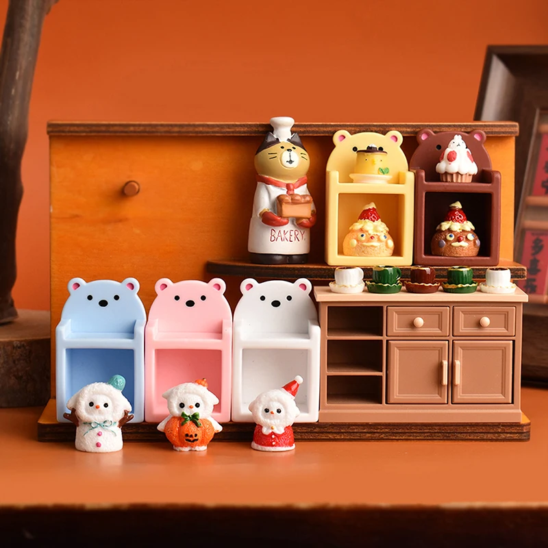 2Pcs 1/12 Dollhouse Mini Bear Bookshelf Model Dollhouse Furniture Decoration Dolls House Accessories Micro Scene Photo Props