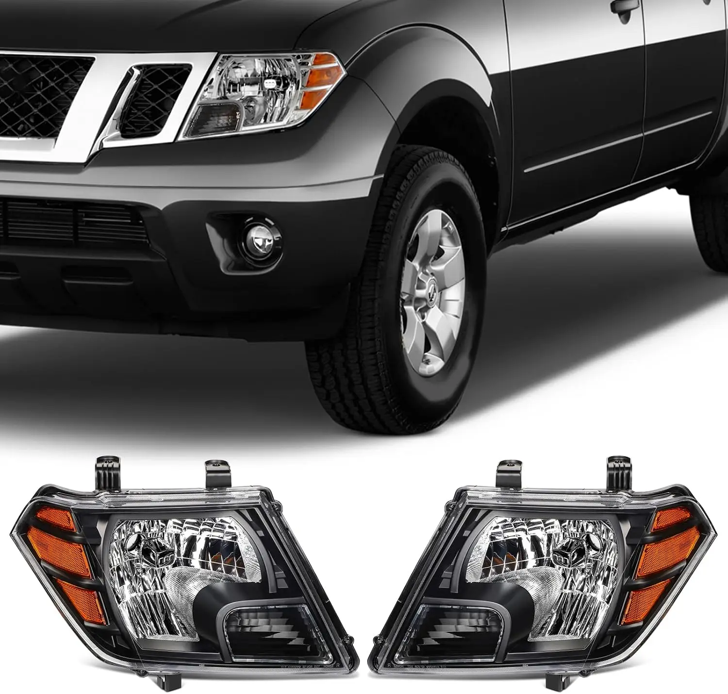 Pair of Headlight Assemblies for Left and Right Sides, Compatible with 2009-2020 Select Models, Black Housing, Bulbs Excluded