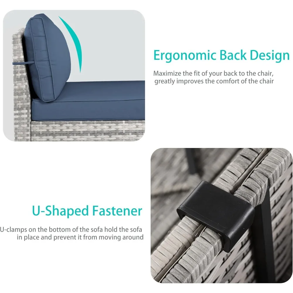 مجموعة أثاث الفناء الخارجي للكرسي الدوار المتأرجح مع أريكة مقطعية من الخوص ومنطقة للمحادثة