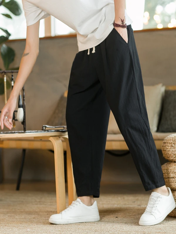 

Летние тонкие повседневные брюки из чистого хлопка из ледяного шелка, мужские повседневные брюки 2025 года, новые модные брендовые универсальные прямые повседневные брюки большого размера