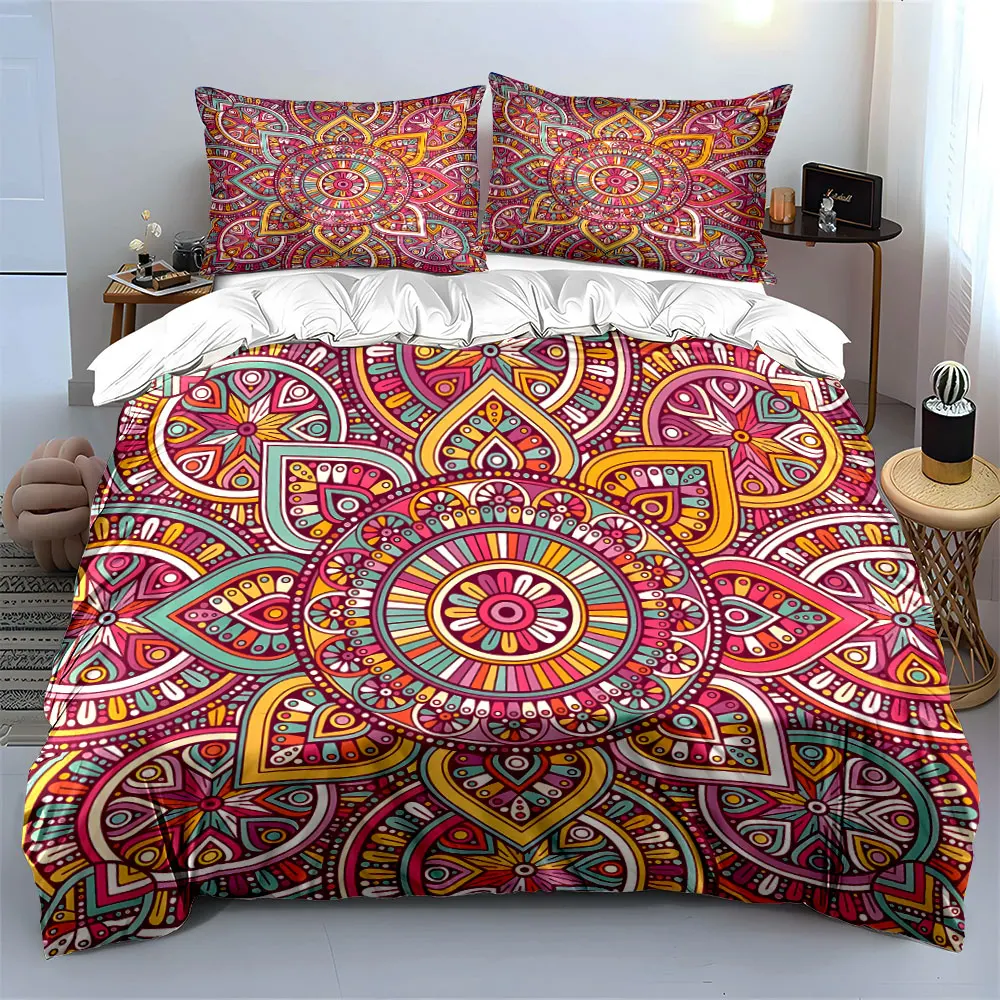 Colorful Mandala Pattern Decor Set Soft Skin-Friendly Bedding Set Includes 1 Duvet Cover And 2 Pillowcase, Gift
