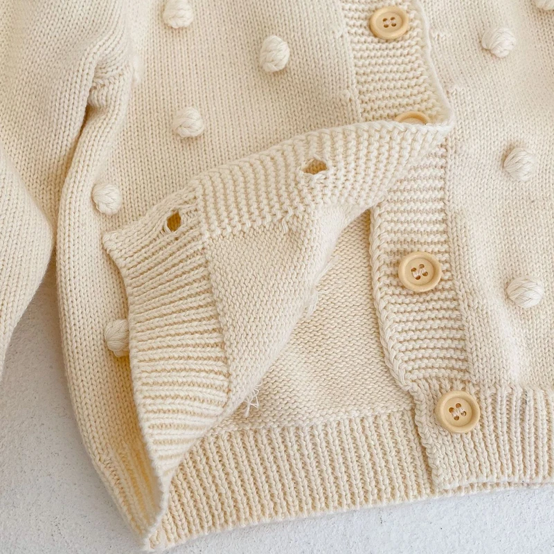 Autumn New Baby Clothing, 0-3 Year Old Girl Handmade Ball Ball Hundred Tower Round Neck Cardigan Cotton Sweater Coat