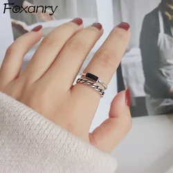 Foxanry Black Drop Glaze Double-layered Rings For Women Couples Korean Fashion Personality Vintage Creative Daily Jewelry Gifts