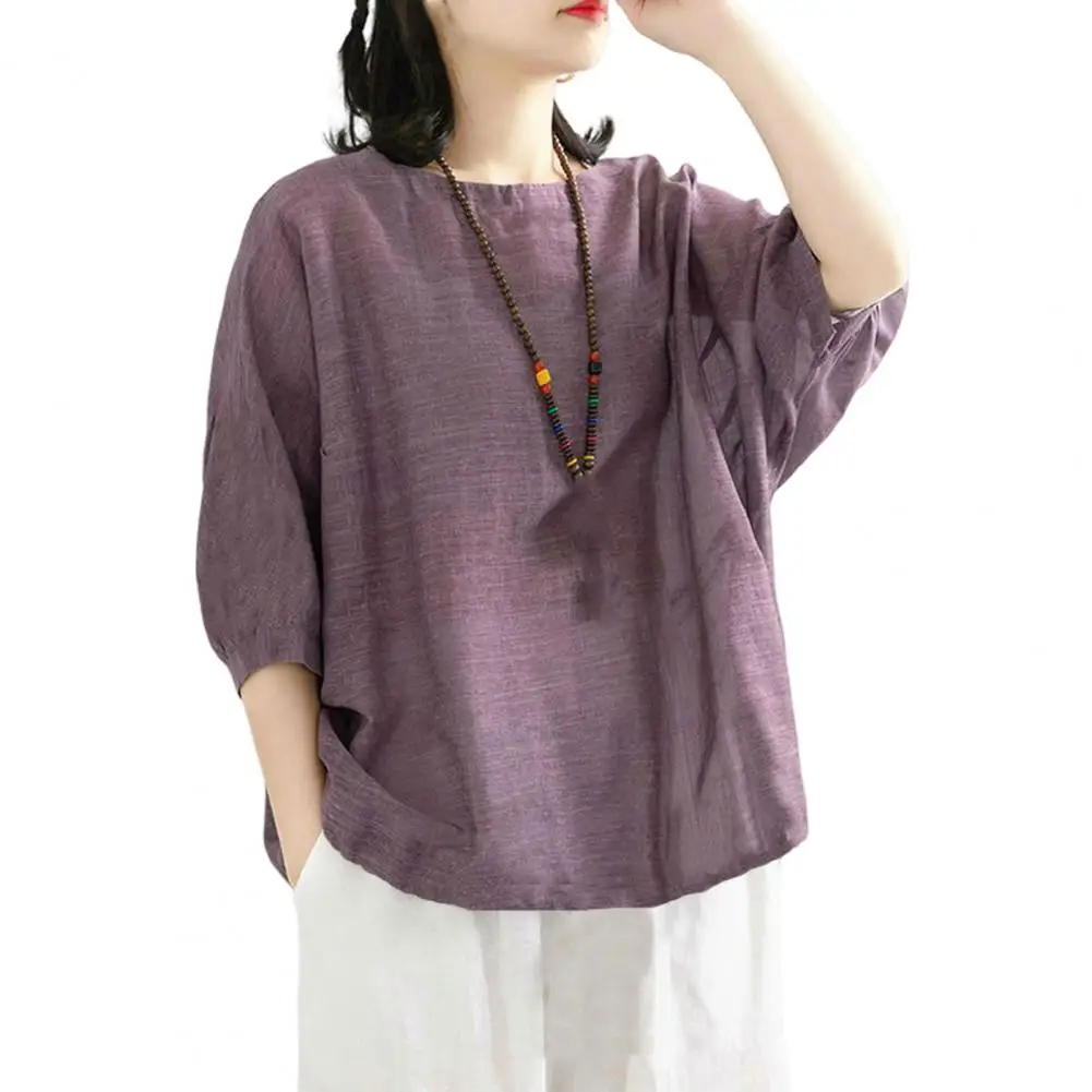 Summer Batwing Sleeve Blouse Stylish Women's Summer T-shirt with Batwing Sleeves Loose Fit Solid Color Blouse for Casual