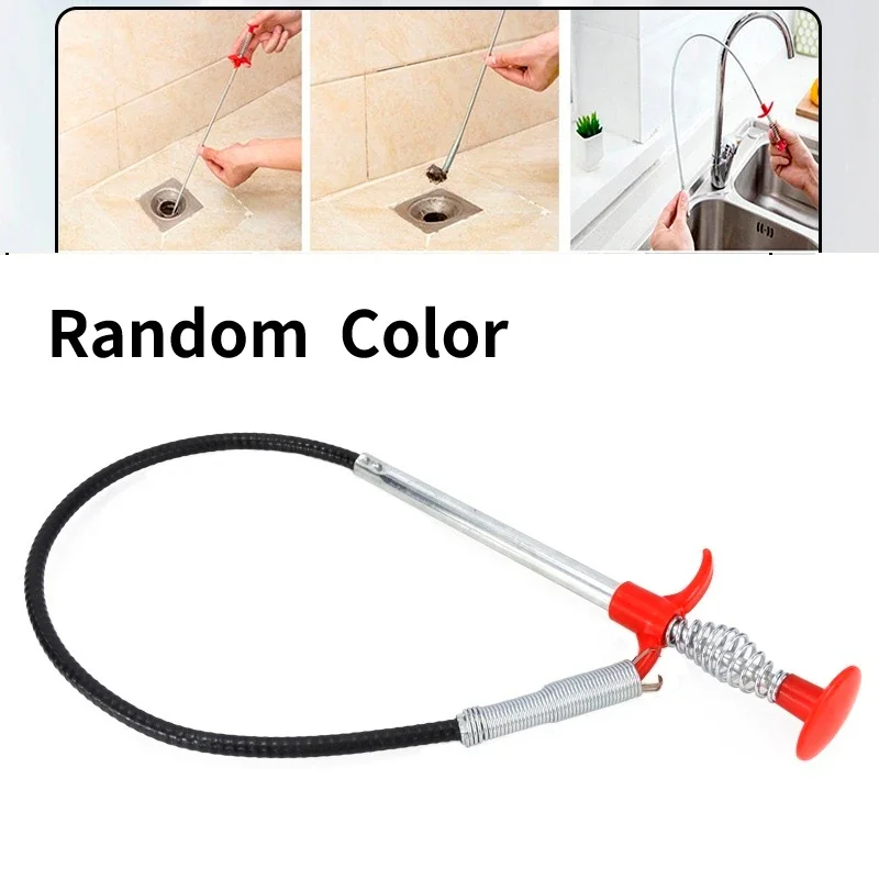 60cm Spring Pipe Dredging Tool Metal Wire Drain Cleaner Stick Sewer Dredge Pipeline Hook Clog Remover Cleaning Tool Kitchen Sink