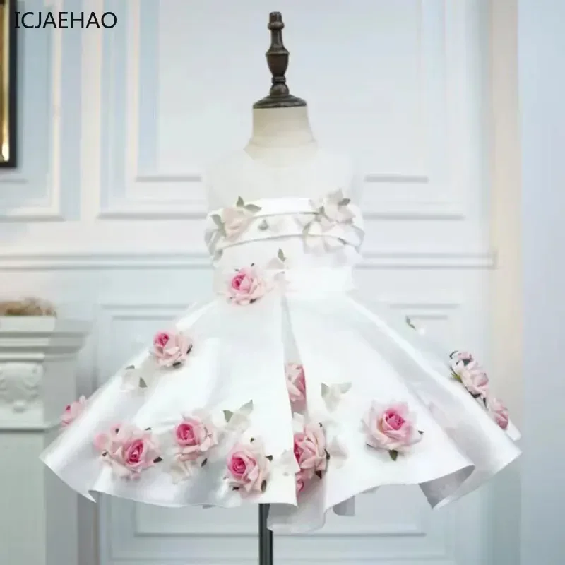 2025 Children's Princess Elegant Dress Party Wholesale White Stereo Baby Flower Girls Sleeveless Luxury Clothes Dresses Vestido