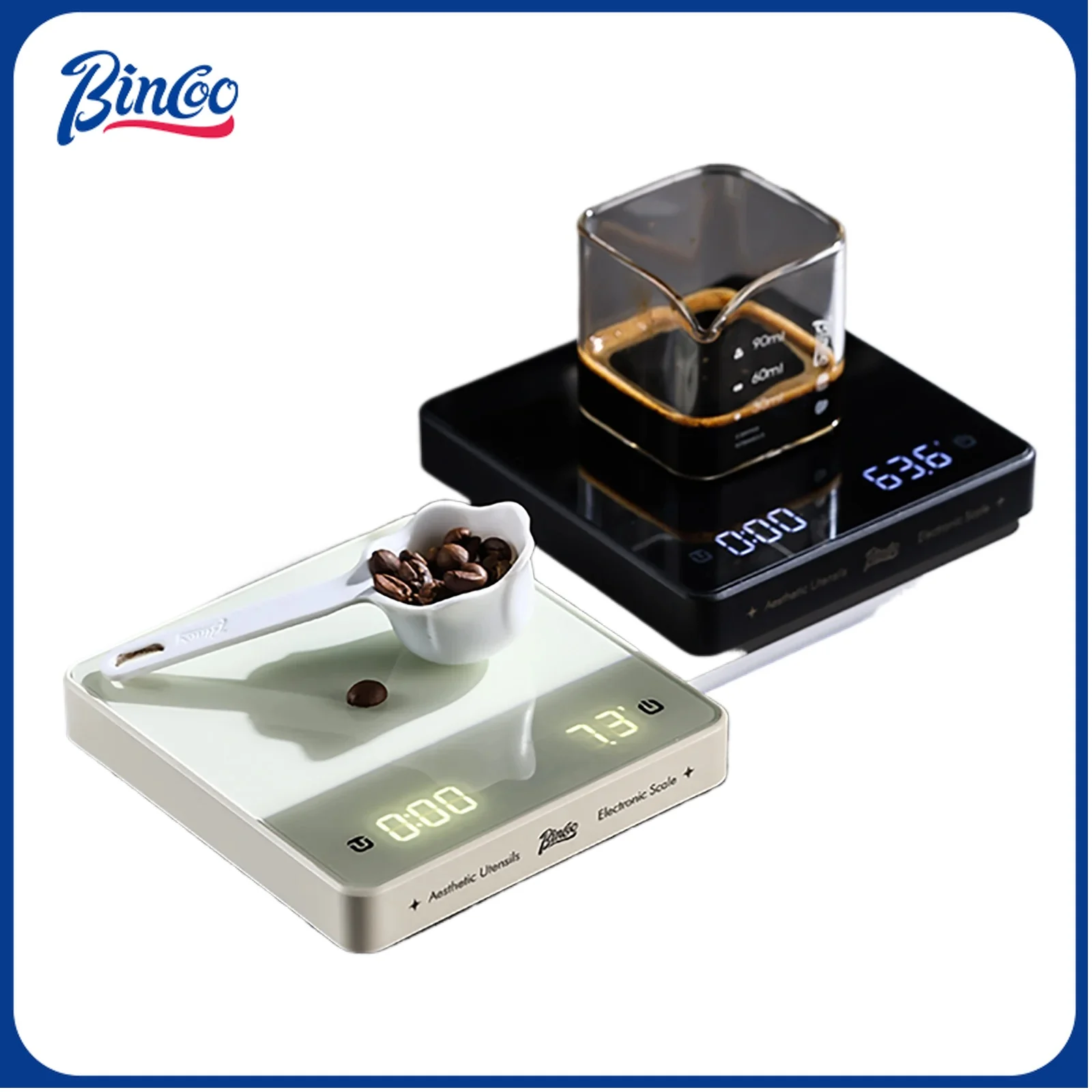 

Bincoo Glass Panel Pour Over Coffee Scale 2KG, Water-to-Coffee Ratio Scale with 600mAh Battery, 0.1g High Precision Timer, Ideal