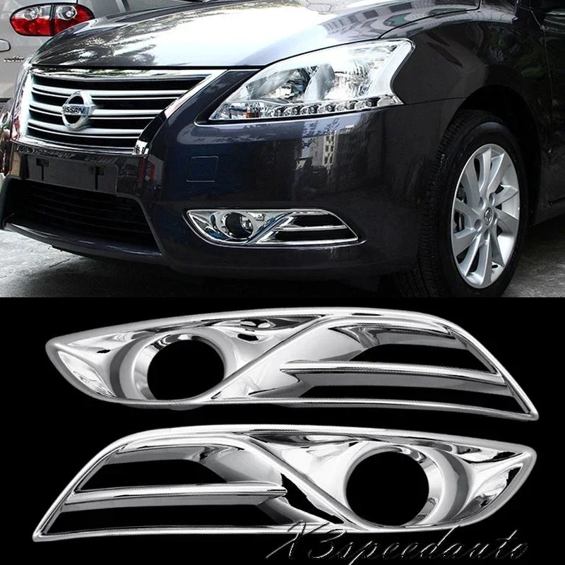 Chromed Front & Rear Fog Light Cover Trim For Nissan Sentra Sylphy 2012 2013 2014 2015-2015