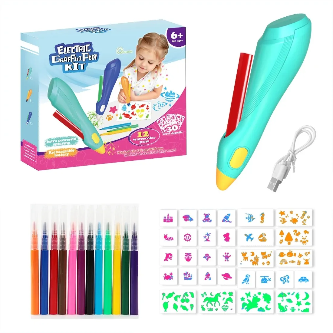 Electric Watercolor Spray Pen Children's Hand-painted Color Paintbrush Washable 12 Color Spray Pen Children's Christmas Gift Set