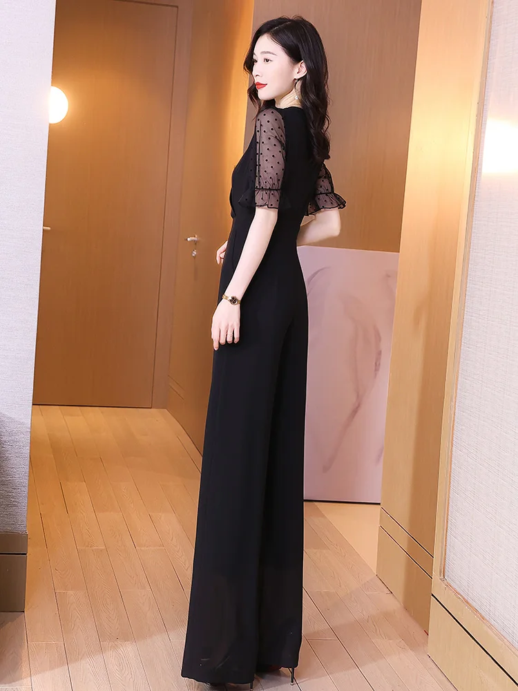 엘레 블라 하이웨이스트 와이드 레그 점프수트 여성 여름 롱 슬리브 패셔너블 드레이프 원피스 수트 출퇴근 폴리에스터