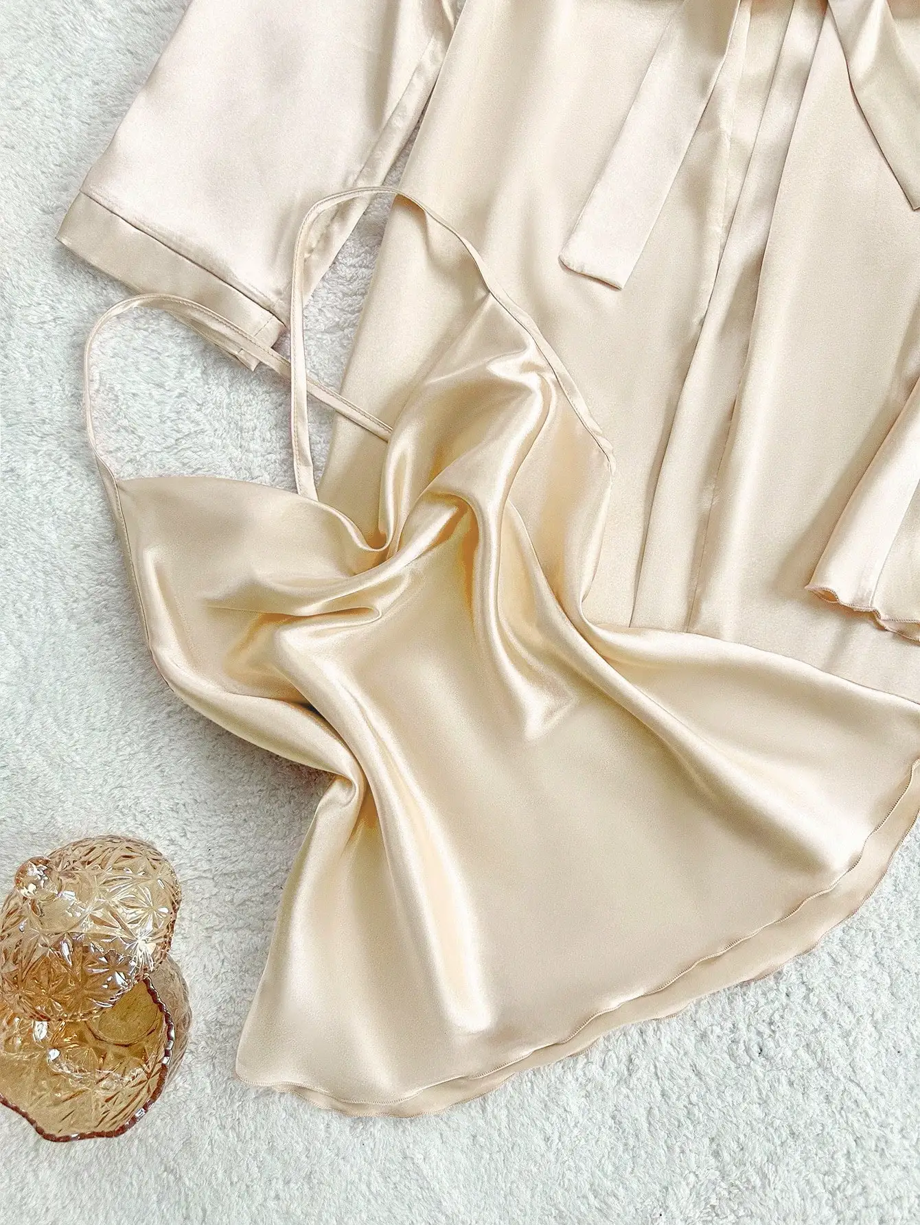 

Satin Sleepwear Set Robe Cami Dress Shorts Lingerie Set