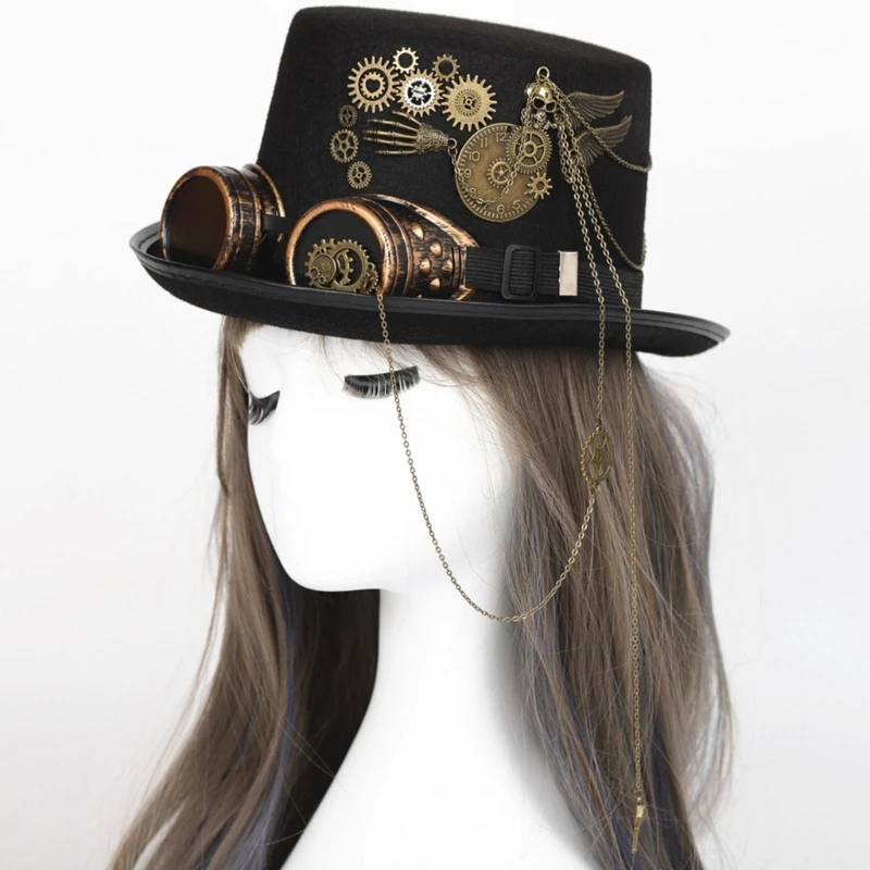 Steampunk Top Hat For Men With Goggles Gay Jazz Hat Bowler Top Hat gay top hat Gay Party Costume Carnival Nightclub