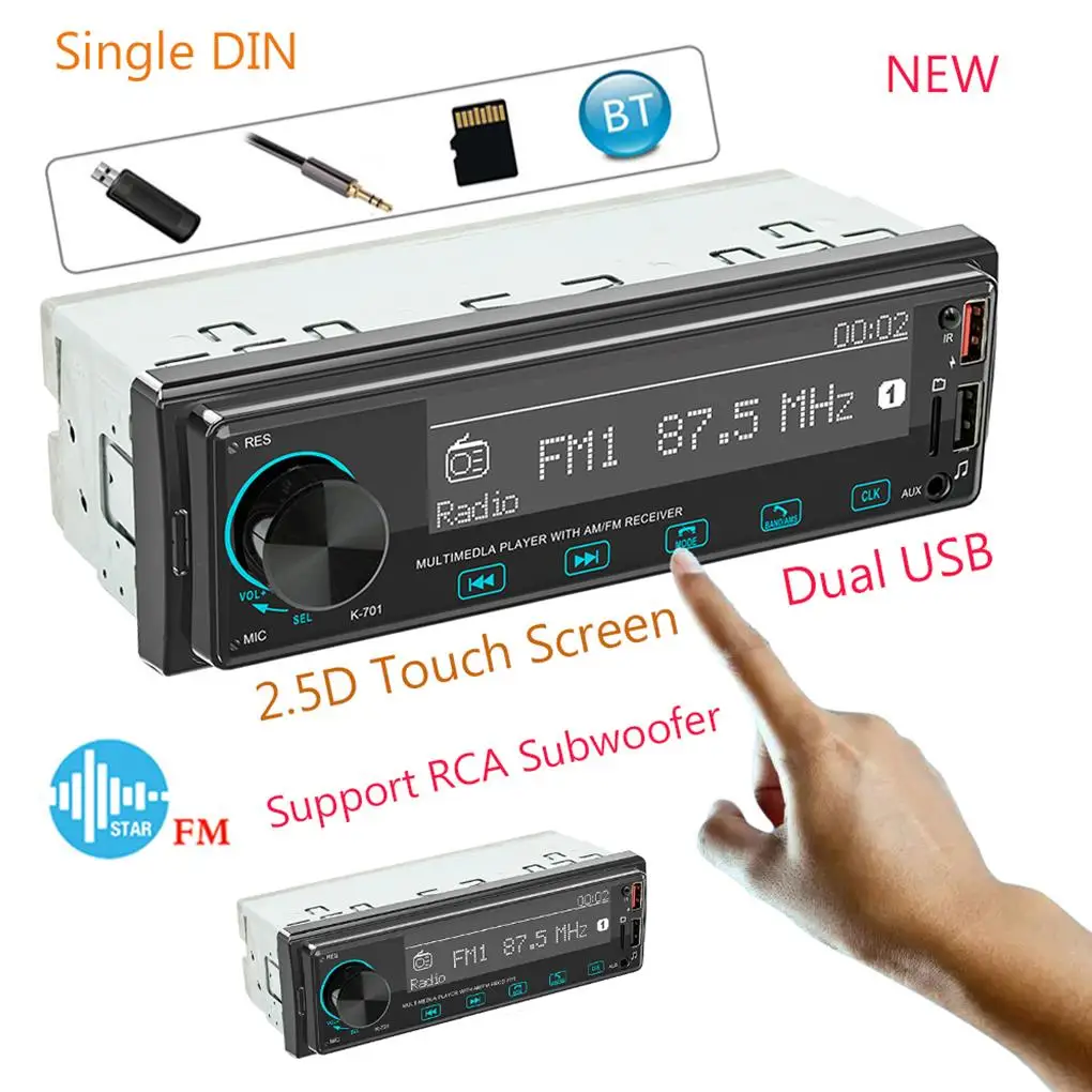 Car Digital Single DIN Wireless MP3 Player USB Port Front Touch Control Bluetooth-compatible 5.1 Radio Receiver Multimedia