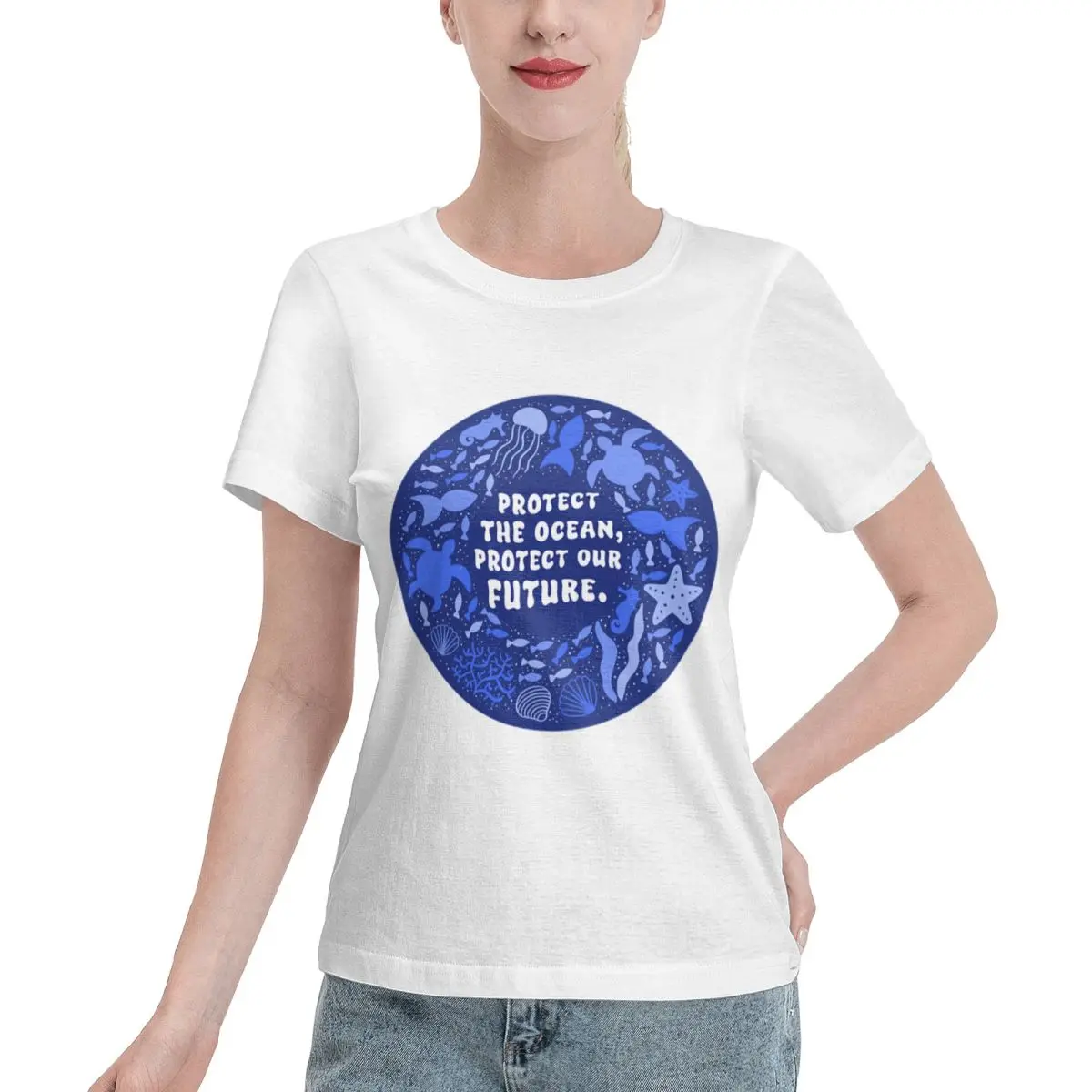 Excellent Craftsmanship Cute Protect The Ocean Design Women's T-shirt Party Women T-Shirt