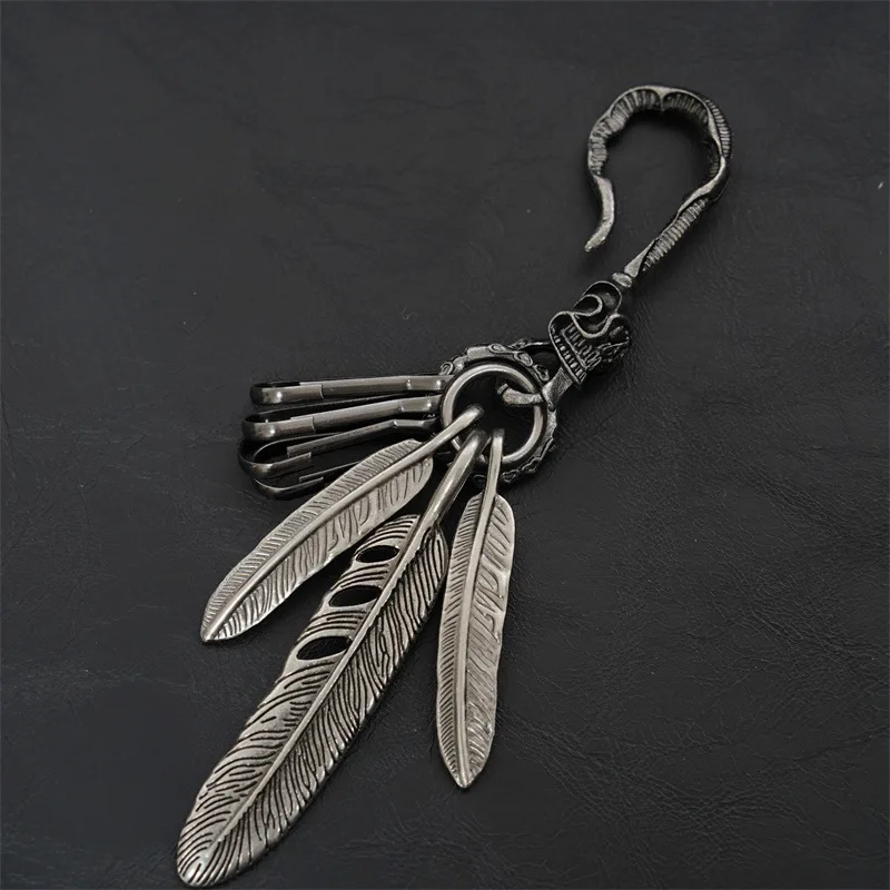 New Fashion Trends Vintage Aesthetic Metal Hook Keychain Charm Feather Turquoise Creative Waist Ornament Pendant