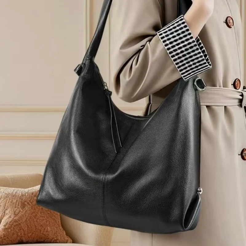 

Винтажная сумка-тоут из натуральной кожи для повседневного использования, большая вместительная сумка через плечо, однотонная, модная, для поездок на работу