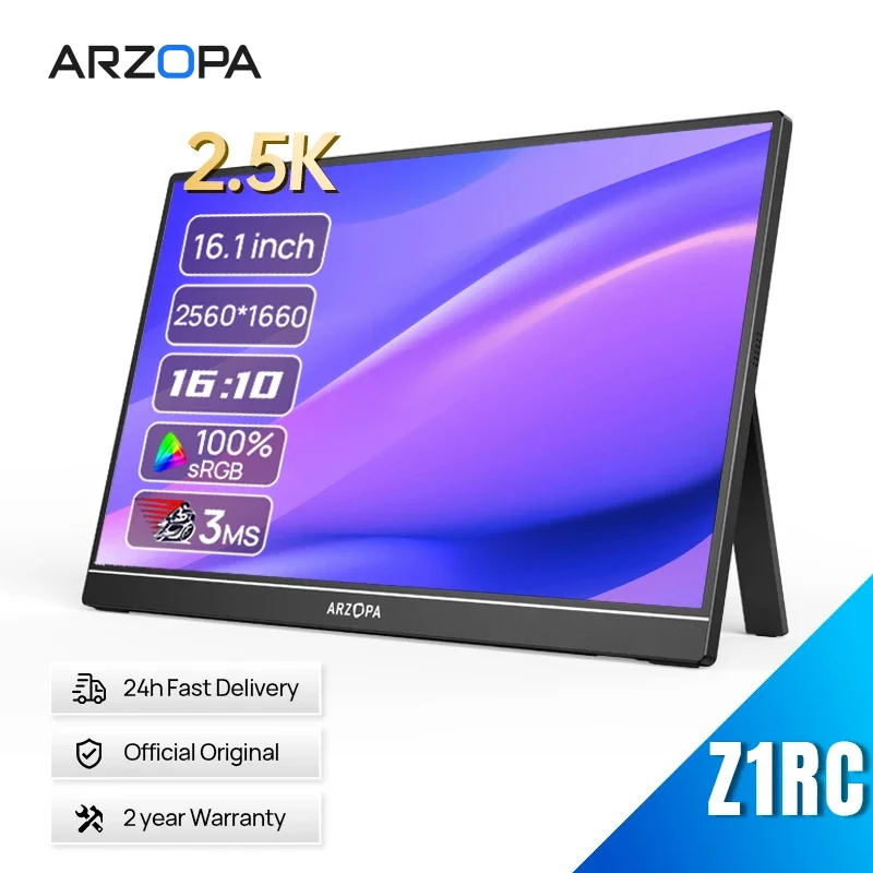 ARZOPA 123%sRGB 16 inch Portable Monitor IPS Screen Display Gaming Monitors External Screen for MAC/Xbox/PS4/Switch/LAPT