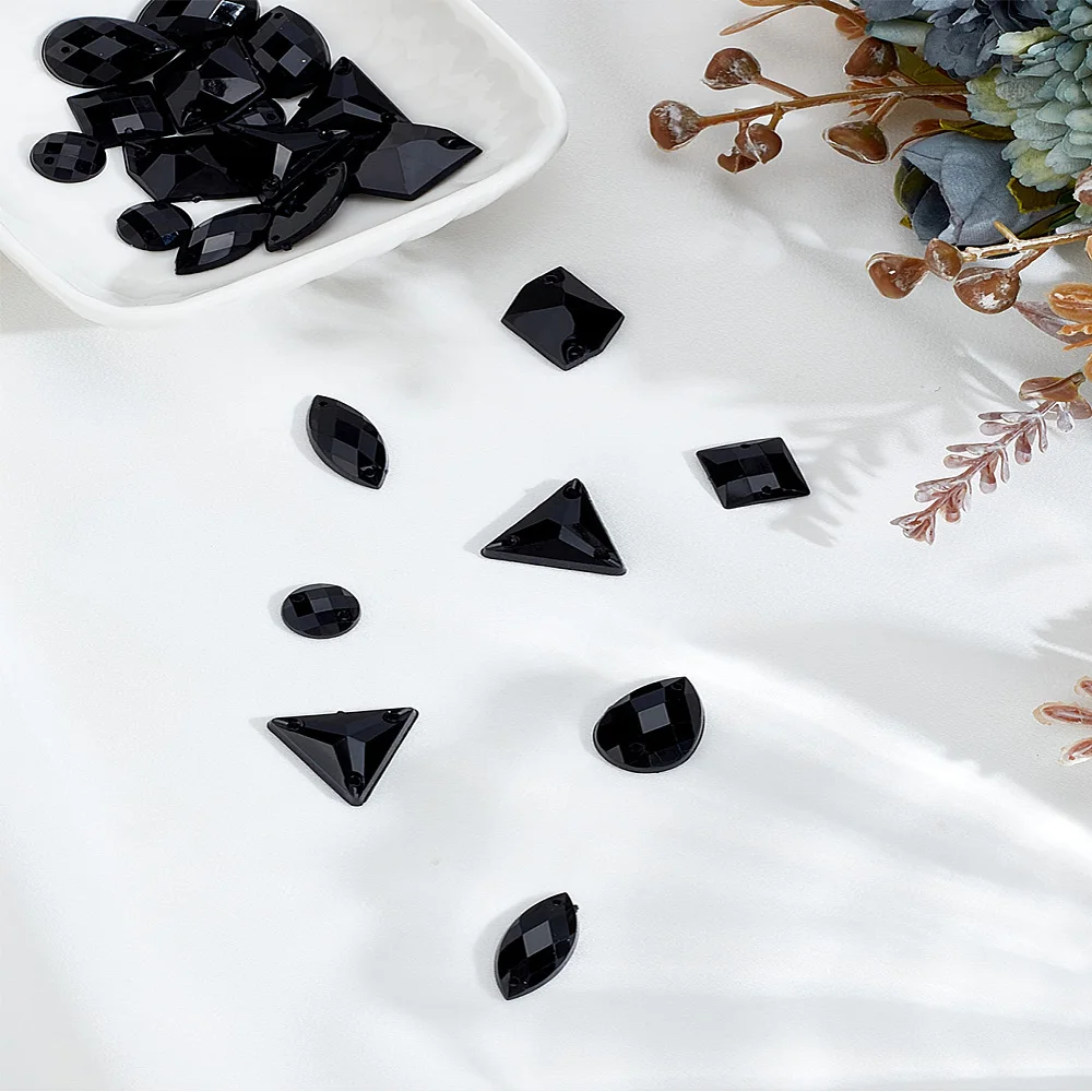 24Pcs Acrylic Sew on Charms Black Connector Charms Mixed Shapes Jewelry Finding for Jewelry Crafts Clothes Shoes Costume Garment