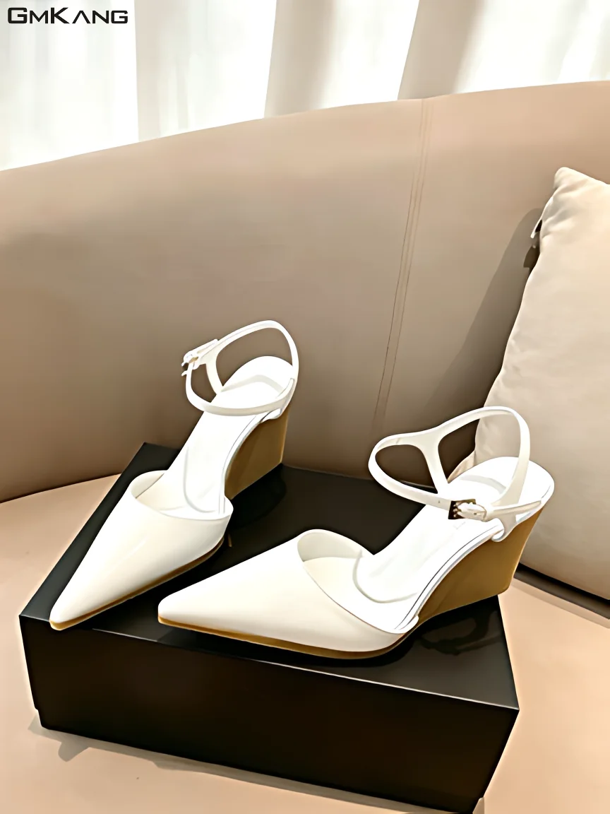 

Women Pointed Toe Wedge Heel Sandals, Ankle Strap Slingback Party Pumps Shoes