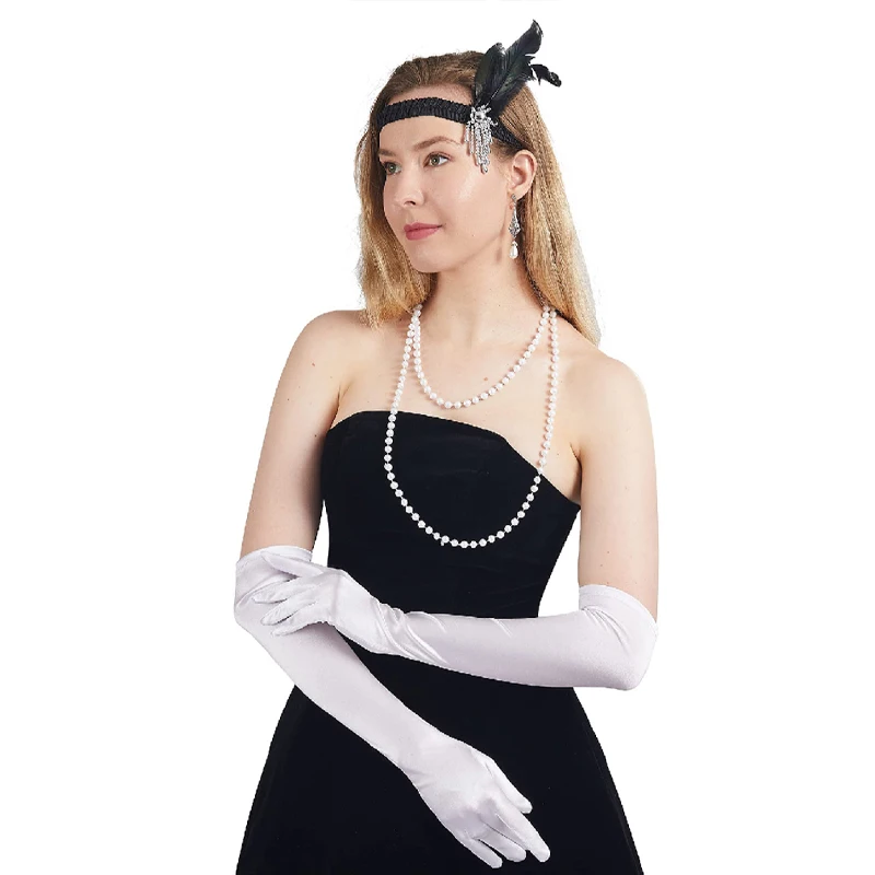 女性のイブニングパーティーミトンロングオペラパーティー手袋女性のための 1920 年代サテン手袋コスチューム肘丈ブライダルイブニングドレス