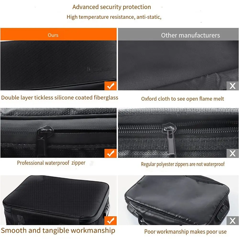 Waterproof Fireproof Document Bag With Lock Multi-Layer Black File Organizer Box Handle Large Capacity Accordion File Folder