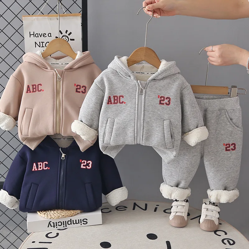 New Winter Baby Girls Clothes Set Children Boys Thick Warm Hooded Jacket Pants 2Pcs/Sets Fashion Kids Clothing Infant Tracksuits