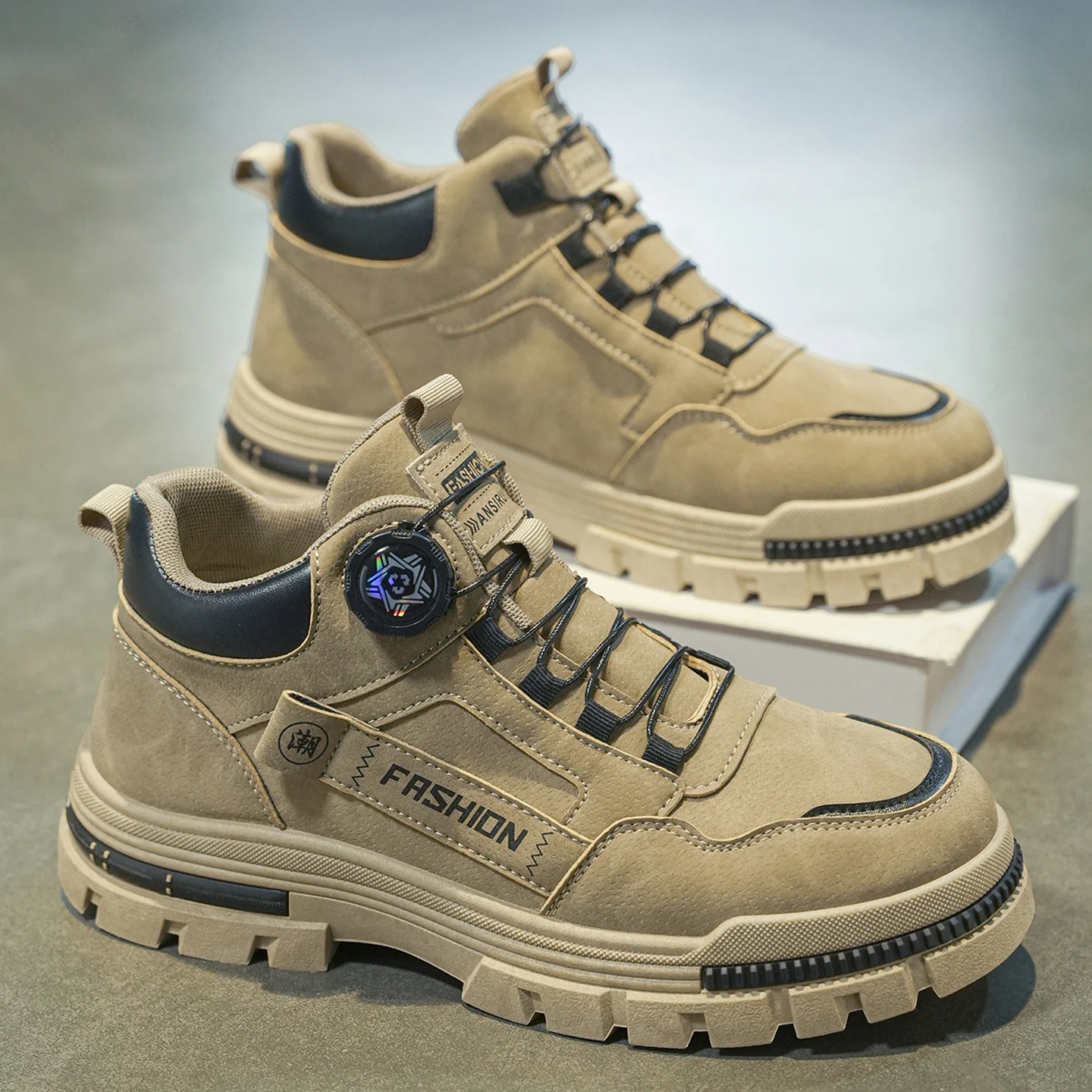 Men's Durable Rotating Buckle Hiking Boots, Comfortable Outdoor Activity Hiking Shoes
