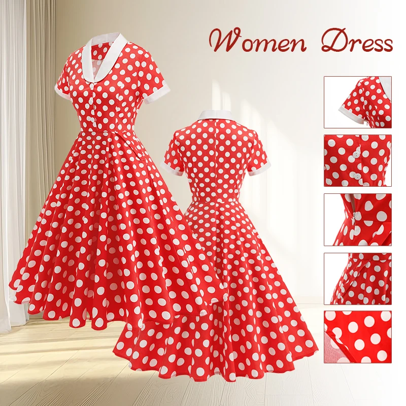 Sommer Vintage 50er 60er Polka Dot Kleid Retro Party Rockabilly Kleid Frauen Hausfrau Prom Hochzeit Party Vintage Swing Robe