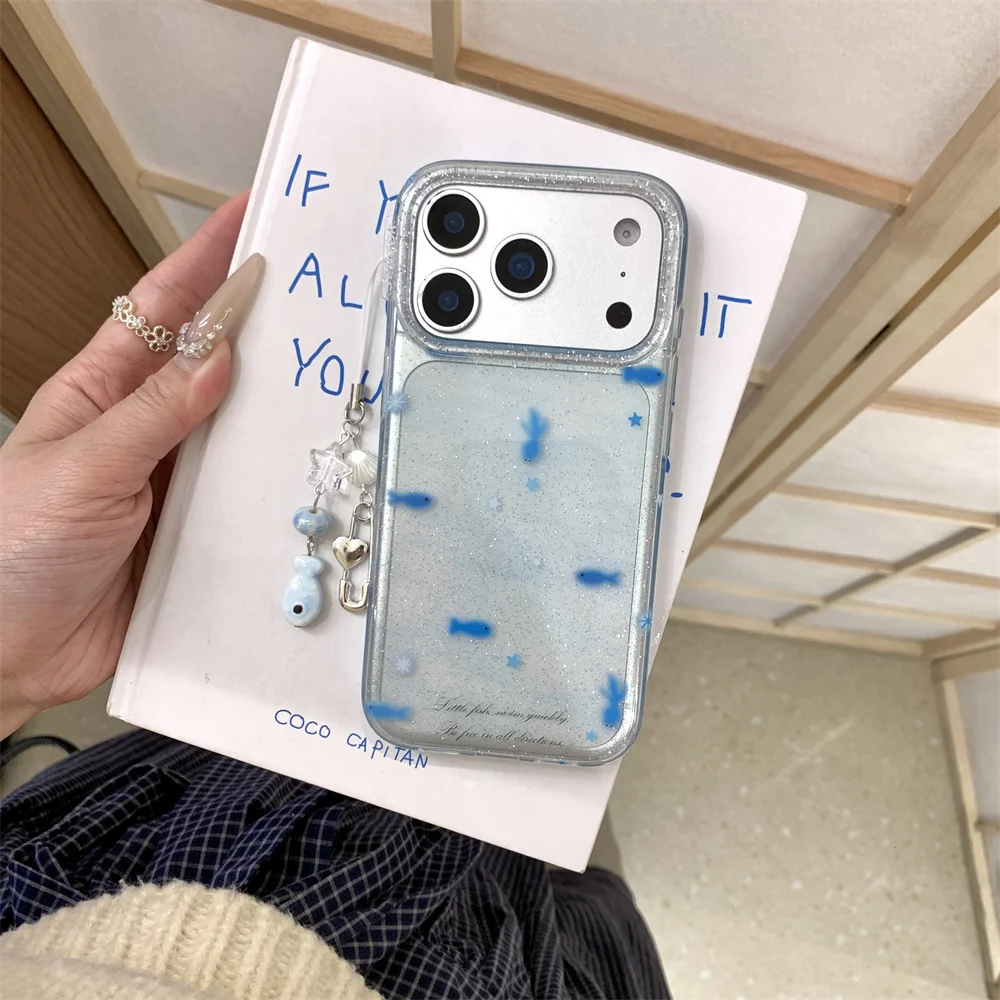 

Cute Little Fish Glitter Phone Case for iPhone 17 16 15 14 13 17 Pro 16 Pro Max Cover With Charm Ins Fashion Cases For Apple 16