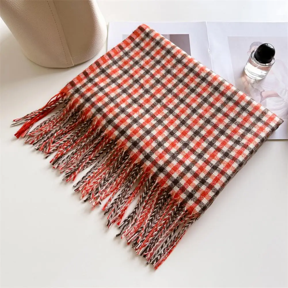 

Women Scarf Plaid Print Knitting Shawl with Tassel Decoration Warm Scarf Versatile Comfortable Hair Accessory 스카프