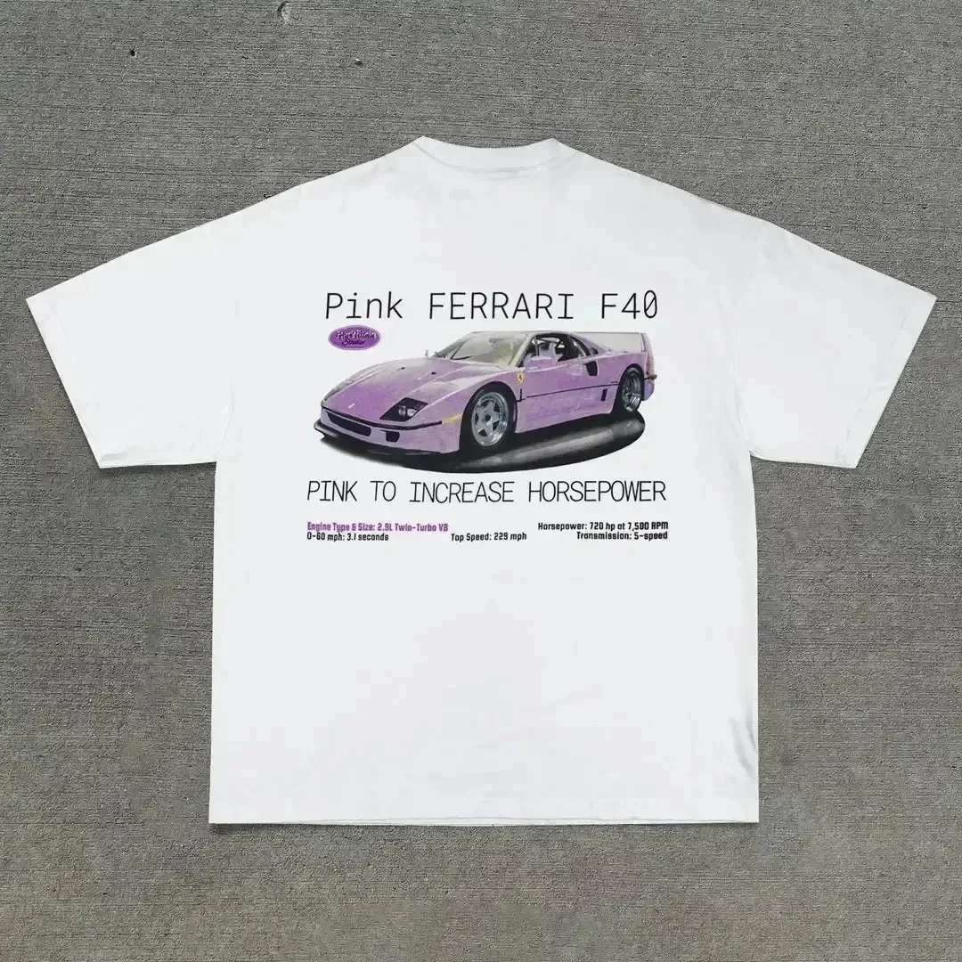 綿クラシックファッションデザイン車の文字パターンプリント Tシャツ O ネック半袖夏の美学ファッション Y2k トップ Tシャツ