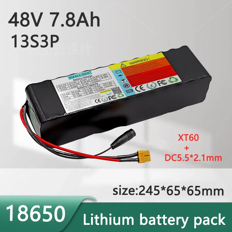 

48V 7.8Ah 18650 Li-ion battery pack 13S3P 500W-800W High Power Built-in 15A BMS For 54.6V Electric Motorcycles/Tricycles/bicycle