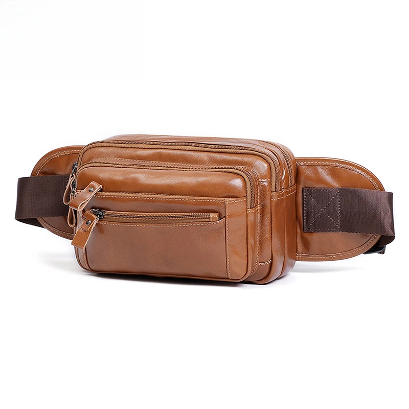 Multi-functional genuine leather waist bag, crossbody bag with multiple pockets, genuine leather men's crossbody bag, waist bag