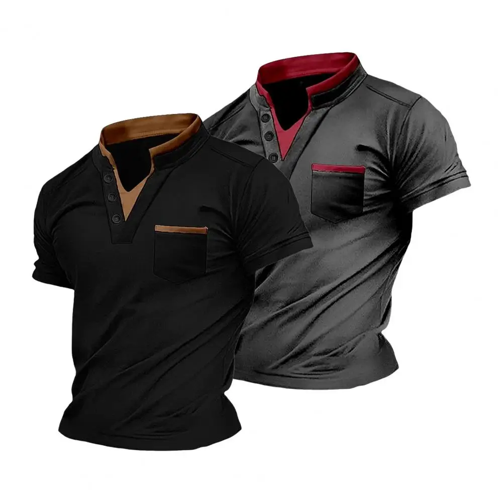 Top Retro con cuello en V para hombre, jersey con bolsillo en el pecho, camiseta de verano suave y transpirable de secado rápido para uso diario, Top con cuello en V para hombre