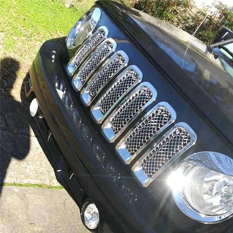 Superior-9Pcs Front Grille Mesh Trim+Head Light Cover Trim Bezels For Jeep Patriot 2011-2017