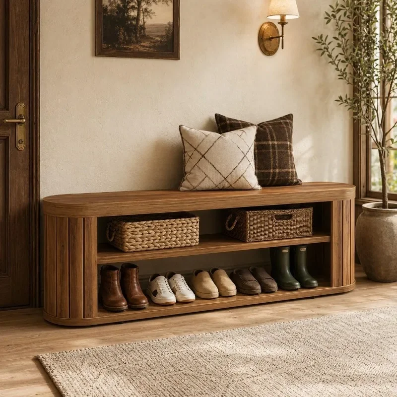

Tribesigns 47.2 in 3-Tier Entryway Bench with Shoe StorageFarmhouse Wooden Foyer Bench with Adjustable Foot PadsEnd of Bed Bench