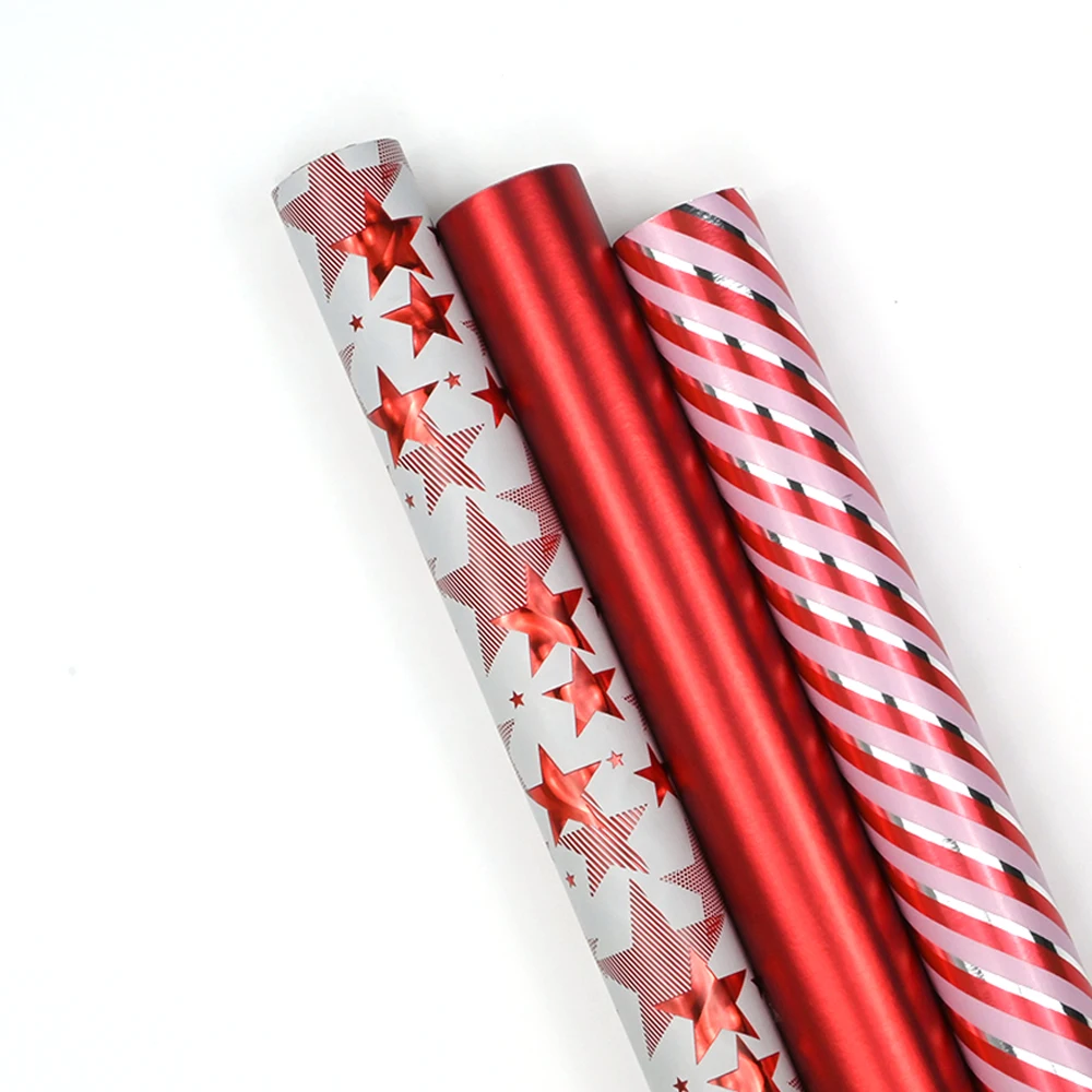 3 rollos de papel de regalo para embalaje de regalo, mini rollo de 17 pulgadas x 120 pulgadas por rollo, estrella roja, boda, cumpleaños, vacaciones, celebración de fiestas