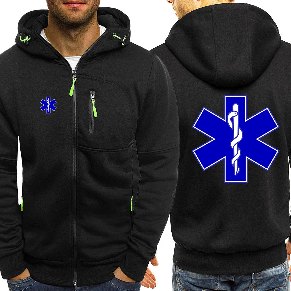 

EMT Emergency Ambulance 2023 Men's New Winter Hoodies Slim Fit Hooded Sweatshirts Keep Warmer Coats Jacket Zipper Up Casual Tops