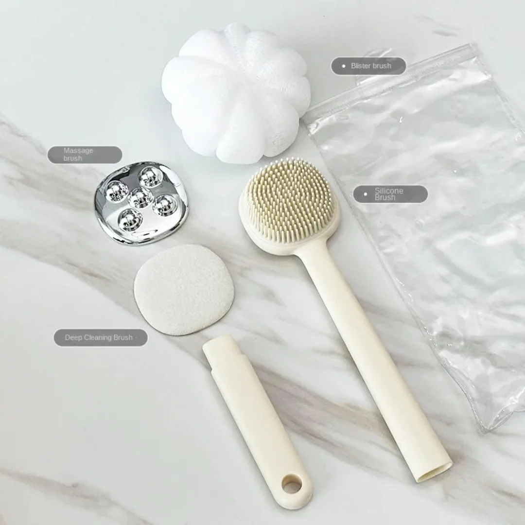 

4 in 1 Double-sided Bath Brush Set Long Handle Bath Brush Silicone Bath Brush Rub Mud Remove Massage Shower Sponge Back Scrubber