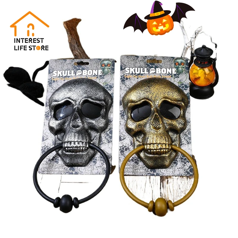 

Halloween Ghost Skull Trick Doorbell Ghost House Party Supplies Luminous Skull Head Knocker Skeleton Head Door Horror Decoration