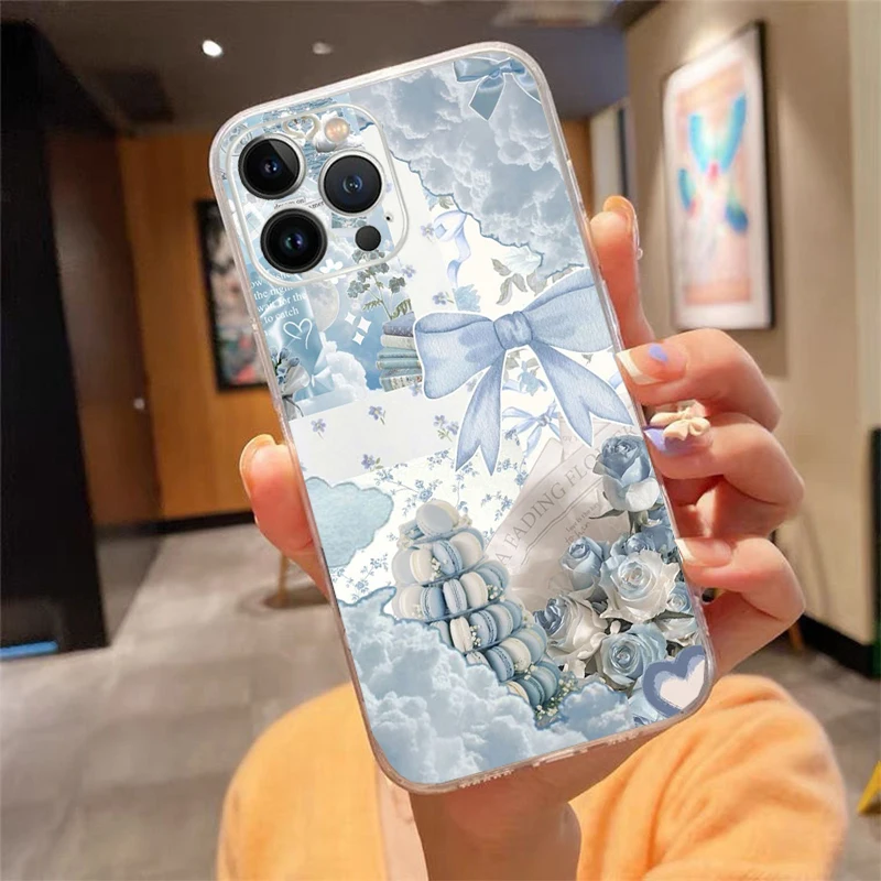 

Phone Case Carcasa Funda For iPhone 17 Pro Max Air 16 15 14 13 Pro Max 15 16 Pro 15Plus Cute Blue Aesthtic Case